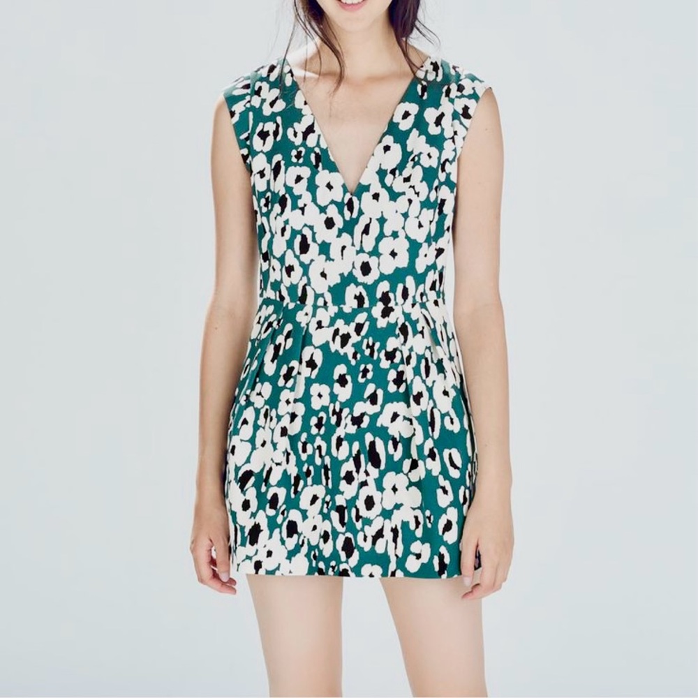 ZARA printed teal patterned romper